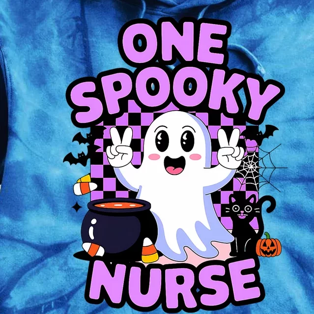 Cute Fun And Festive Halloween One Spooky Nurse Ghost Tie Dye Hoodie