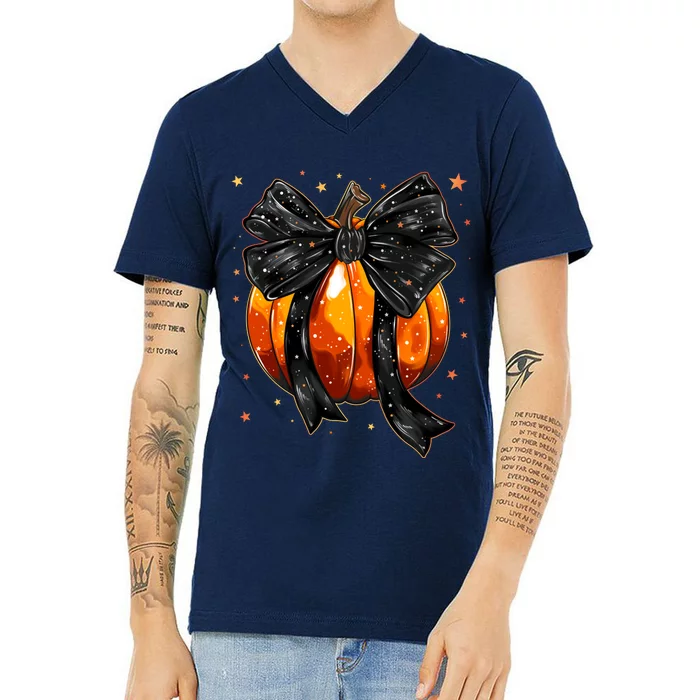 Cute Fall Autumn Halloween Pumpkin V-Neck T-Shirt