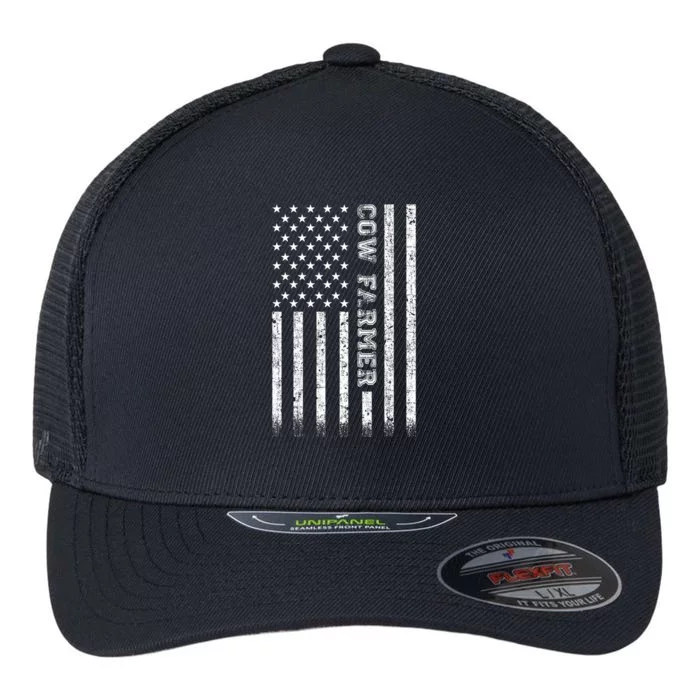 Cow Farmer American Flag Gift Flexfit Unipanel Trucker Cap