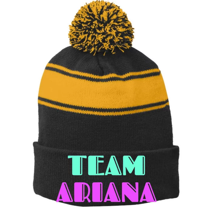 Cheer For Ariana, Show Support Be On Team Ariana | 90s Style Stripe Pom Pom Beanie