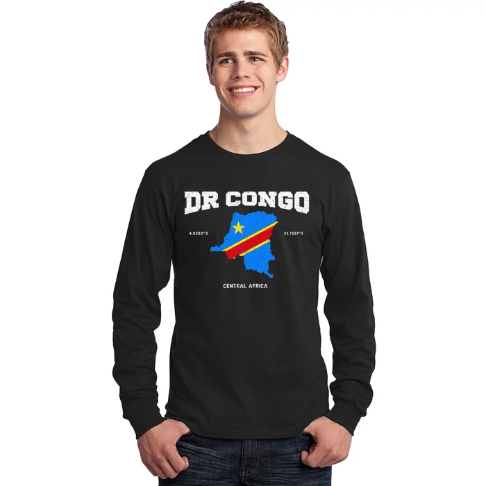 Congolese Flag And Map Dr. Congo Coordinates Long Sleeve Shirt