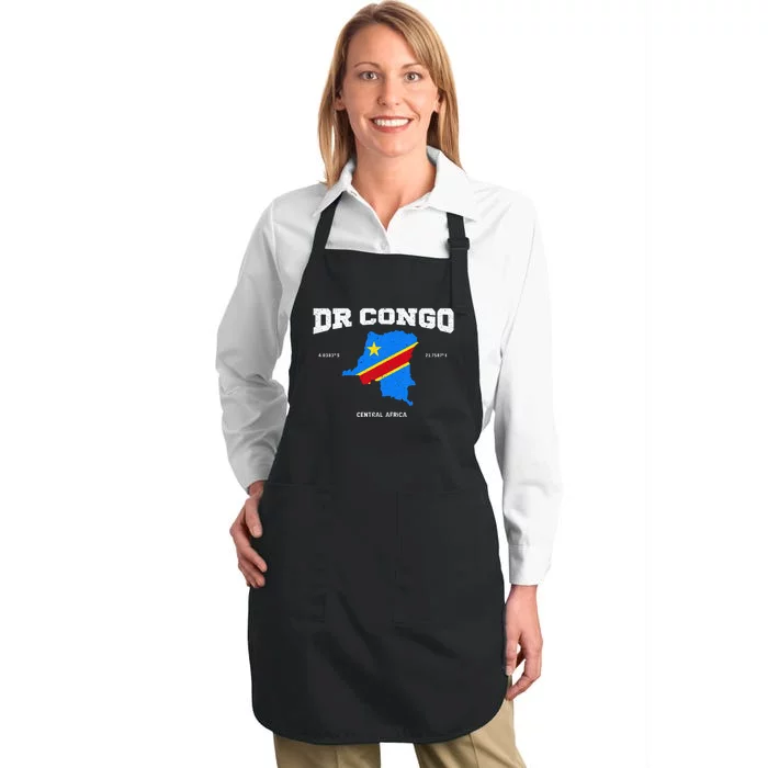 Congolese Flag And Map Dr. Congo Coordinates Full-Length Apron With Pocket