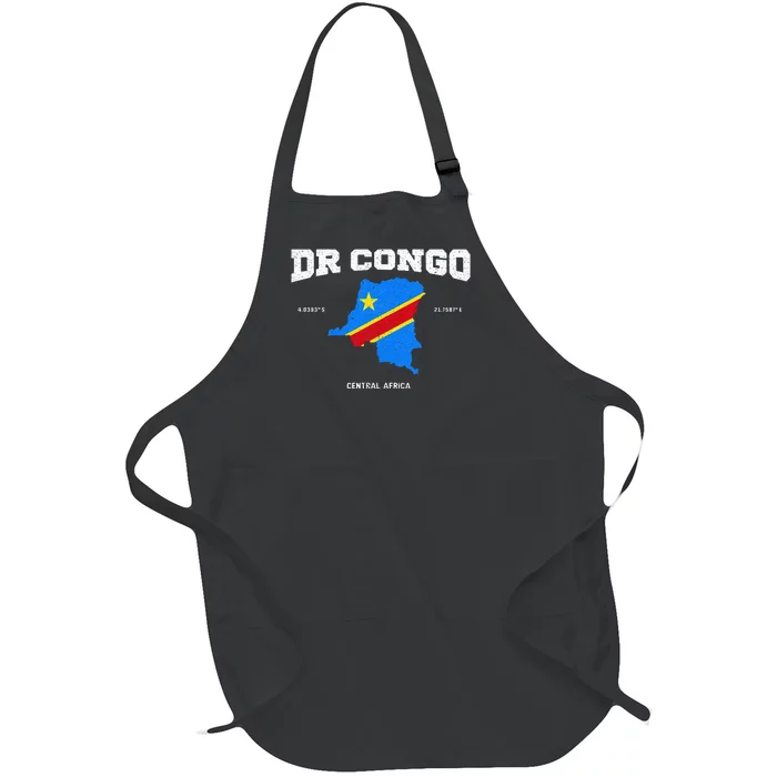 Congolese Flag And Map Dr. Congo Coordinates Full-Length Apron With Pocket