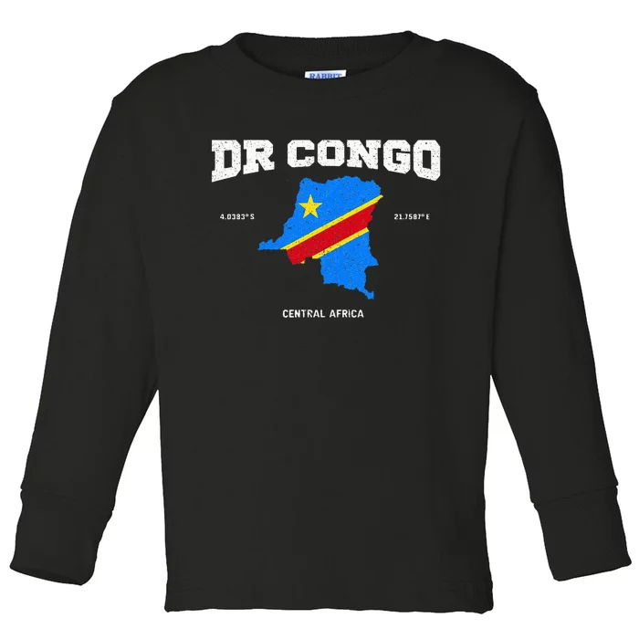 Congolese Flag And Map Dr. Congo Coordinates Toddler Long Sleeve Shirt