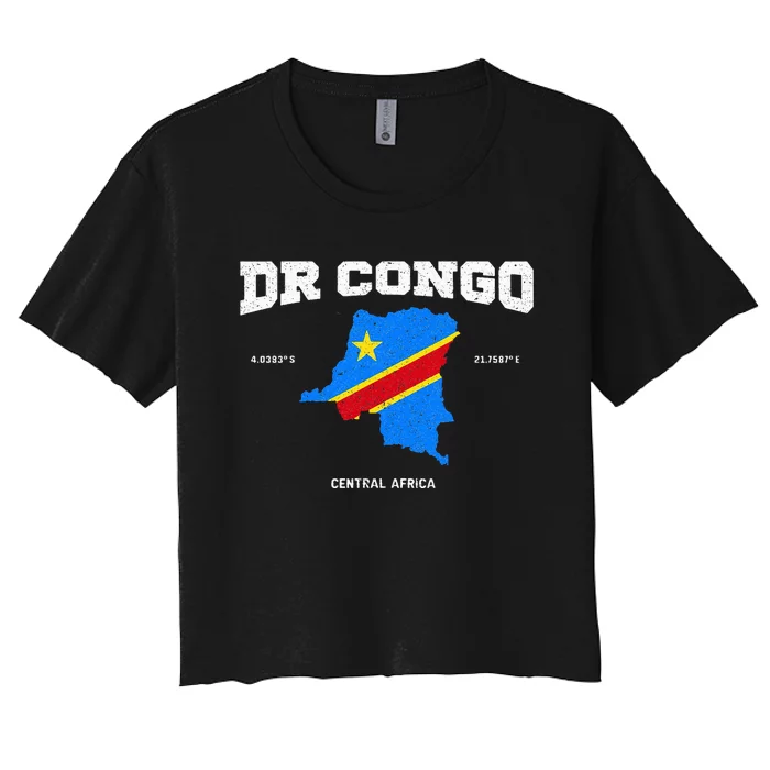 Congolese Flag And Map Dr. Congo Coordinates Women's Crop Top Tee