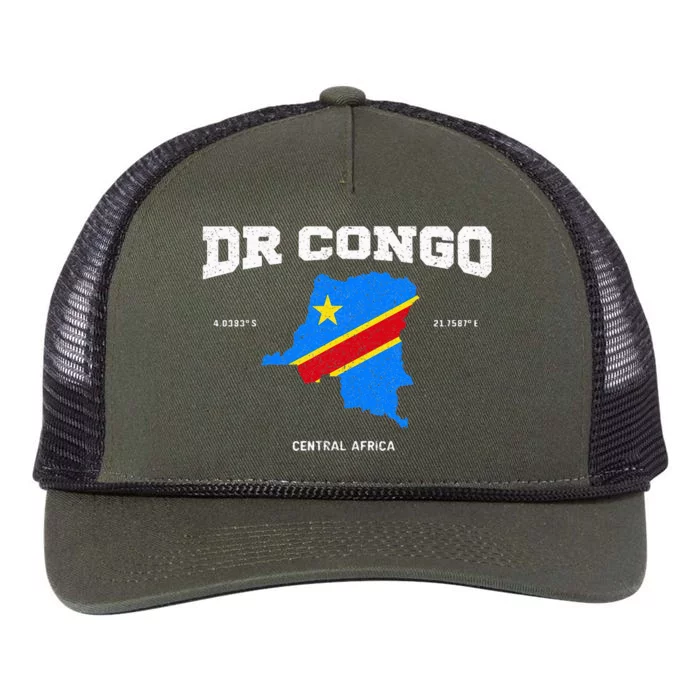 Congolese Flag And Map Dr. Congo Coordinates Retro Rope Trucker Hat Cap