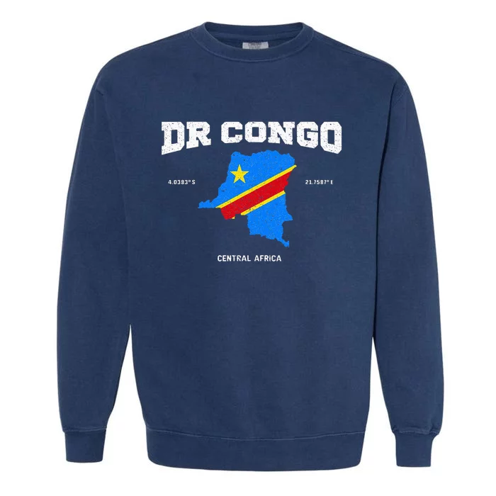 Congolese Flag And Map Dr. Congo Coordinates Garment-Dyed Sweatshirt