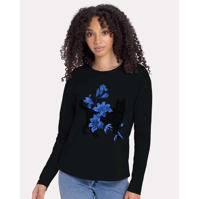 Cat Flower Art Cute Womens Cotton Relaxed Long Sleeve T-Shirt