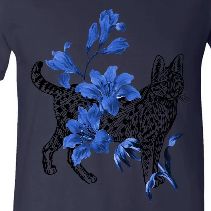 Cat Flower Art Cute V-Neck T-Shirt