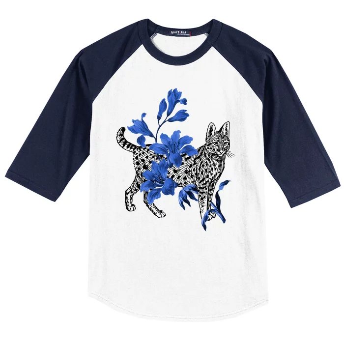 Cat Flower Art Cute Baseball Sleeve Shirt