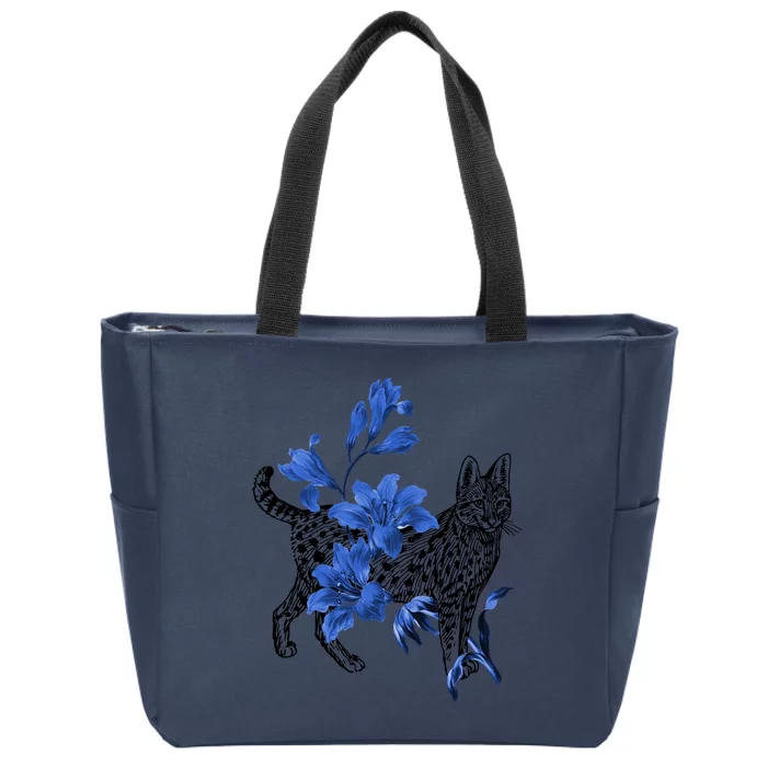 Cat Flower Art Cute Zip Tote Bag