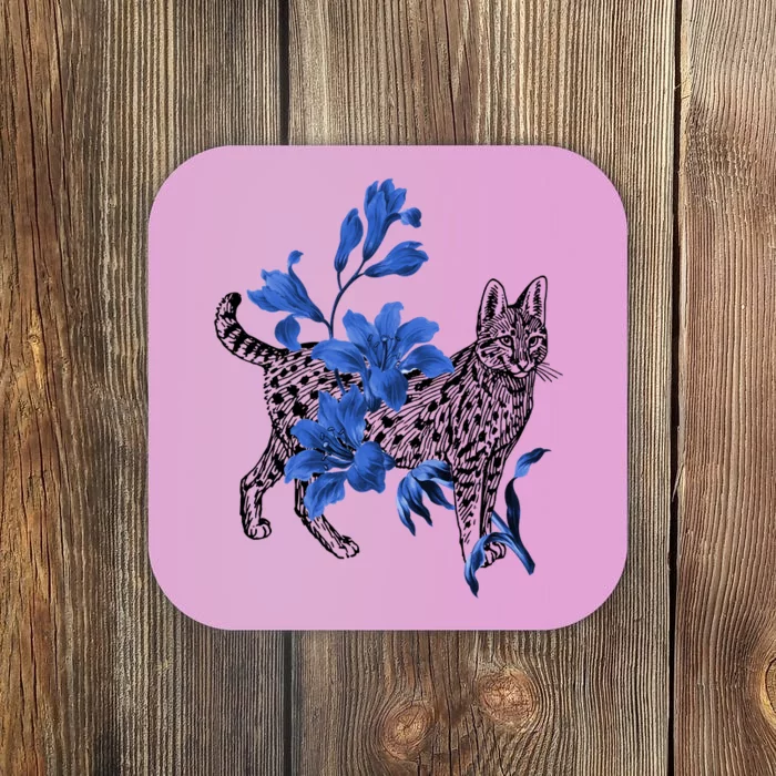 Cat Flower Art Cute Coaster