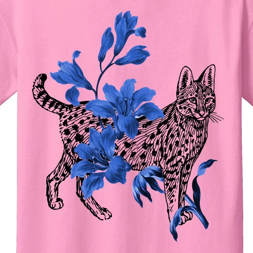 Cat Flower Art Cute Kids T-Shirt