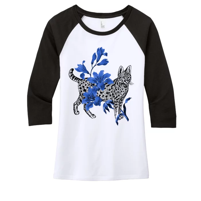 Cat Flower Art Cute Women's Tri-Blend 3/4-Sleeve Raglan Shirt