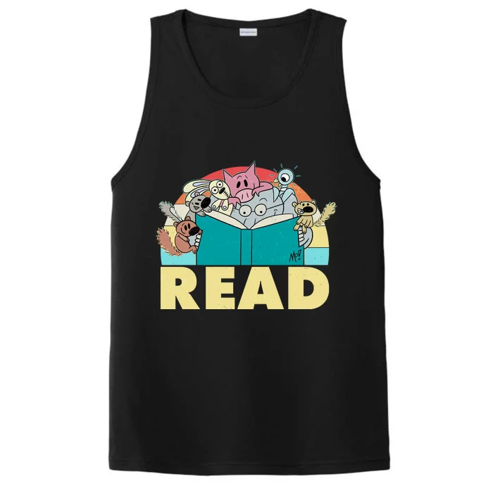 Cute Funny Animals Read Reading Book Lover Fan Performance Tank