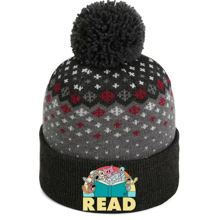 Cute Funny Animals Read Reading Book Lover Fan The Baniff Cuffed Pom Beanie