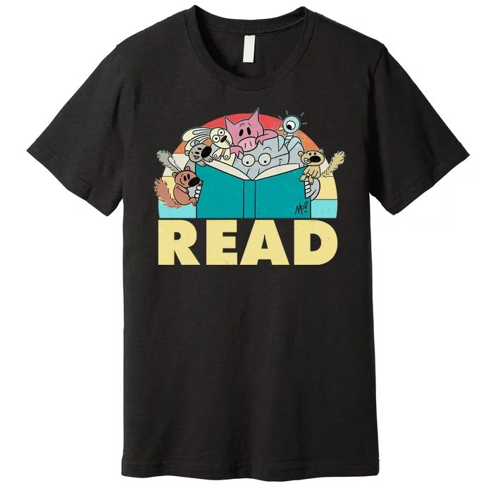 Cute Funny Animals Read Reading Book Lover Fan Premium T-Shirt