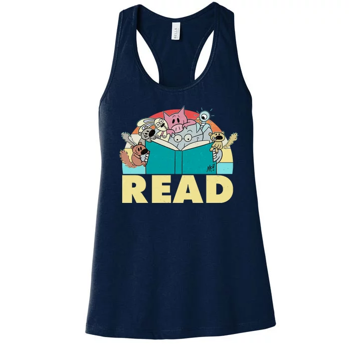 Cute Funny Animals Read Reading Book Lover Fan Women's Racerback Tank