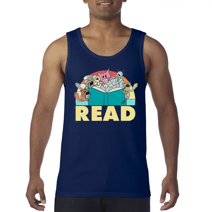 Cute Funny Animals Read Reading Book Lover Fan Tank Top