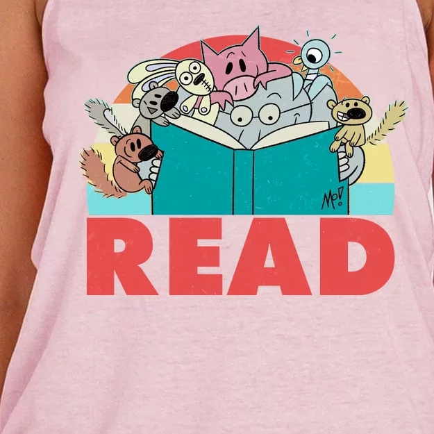 Cute Funny Animals Read Reading Book Lover Fan Women's Knotted Racerback Tank