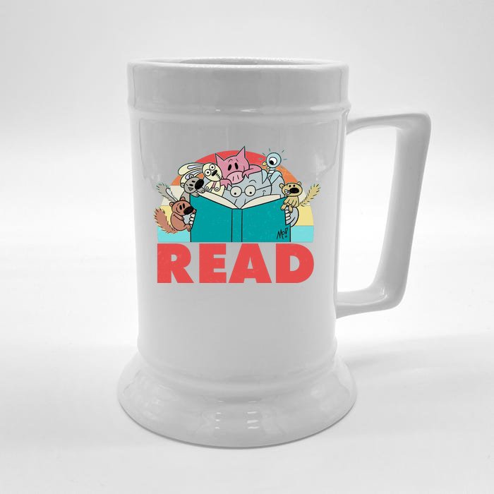 Cute Funny Animals Read Reading Book Lover Fan Front & Back Beer Stein