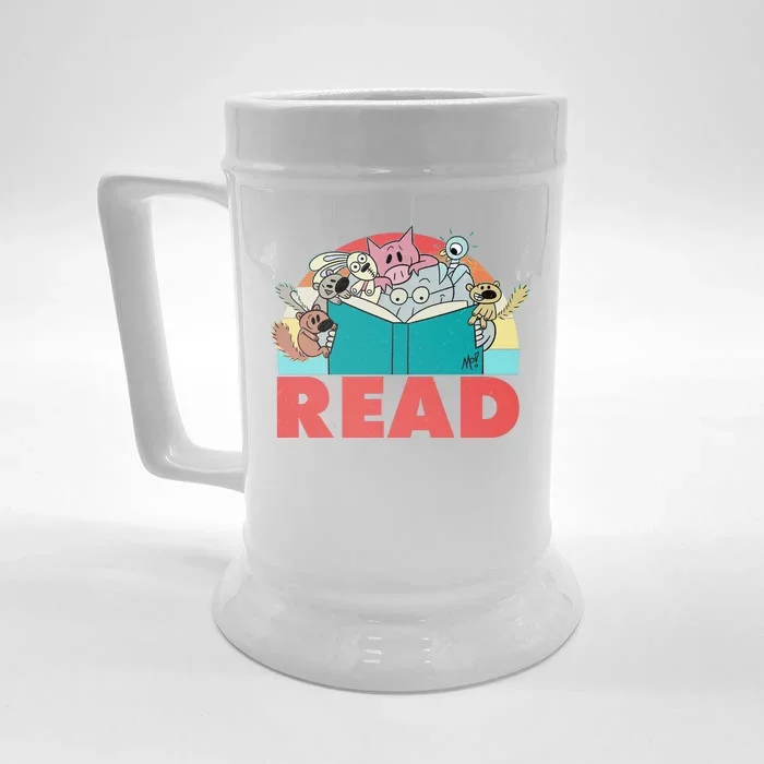 Cute Funny Animals Read Reading Book Lover Fan Front & Back Beer Stein