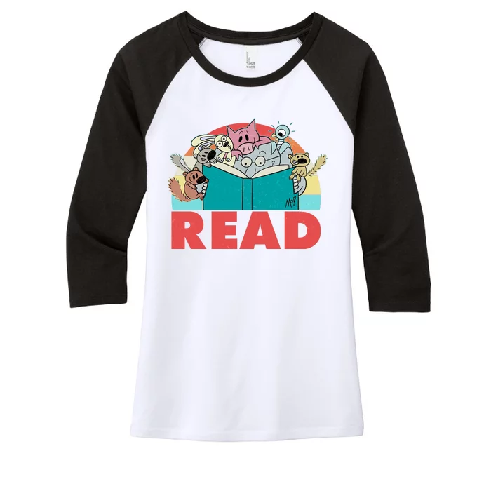 Cute Funny Animals Read Reading Book Lover Fan Women's Tri-Blend 3/4-Sleeve Raglan Shirt