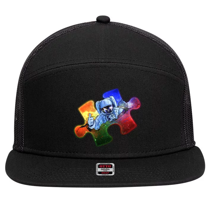 Cool Funny Autism Awareness Galaxy Puzzle Piece Astronaut 7 Panel Mesh Trucker Snapback Hat