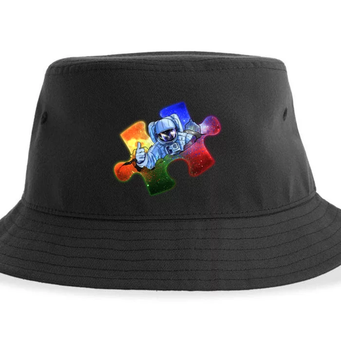 Cool Funny Autism Awareness Galaxy Puzzle Piece Astronaut Sustainable Bucket Hat