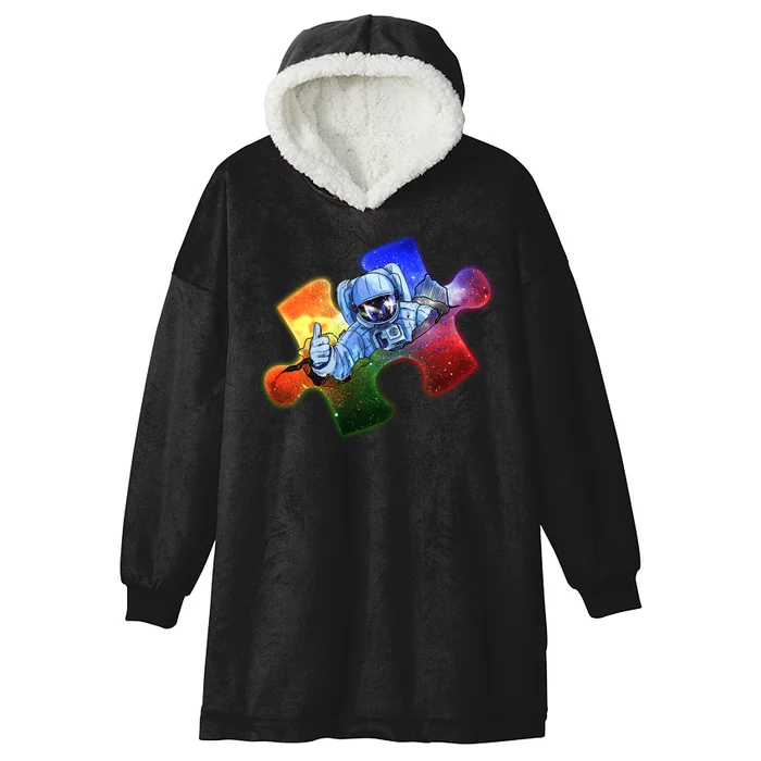 Cool Funny Autism Awareness Galaxy Puzzle Piece Astronaut Hooded Wearable Blanket