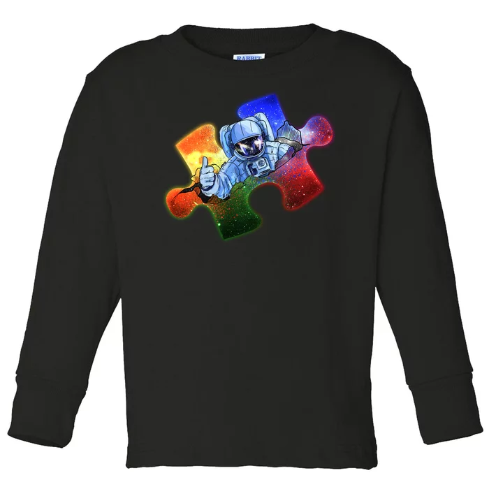 Cool Funny Autism Awareness Galaxy Puzzle Piece Astronaut Toddler Long Sleeve Shirt