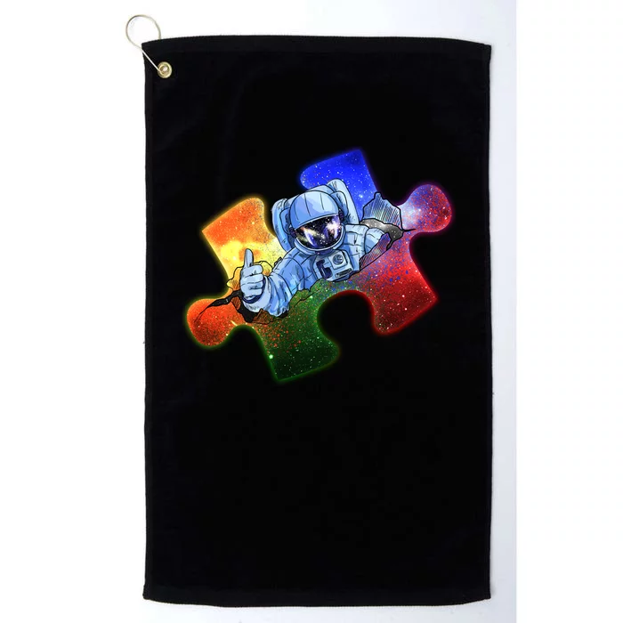 Cool Funny Autism Awareness Galaxy Puzzle Piece Astronaut Platinum Collection Golf Towel