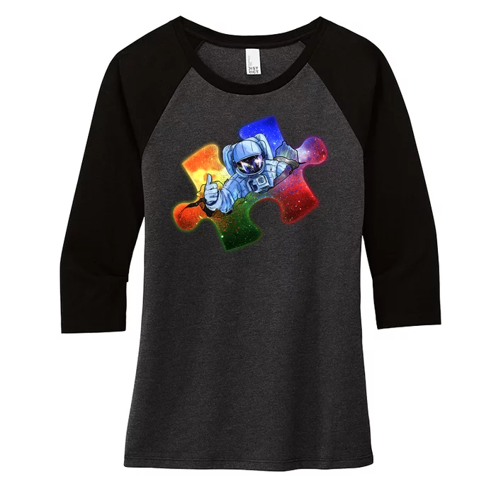 Cool Funny Autism Awareness Galaxy Puzzle Piece Astronaut Women's Tri-Blend 3/4-Sleeve Raglan Shirt