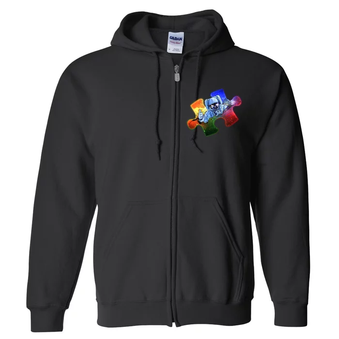 Cool Funny Autism Awareness Galaxy Puzzle Piece Astronaut Full Zip Hoodie