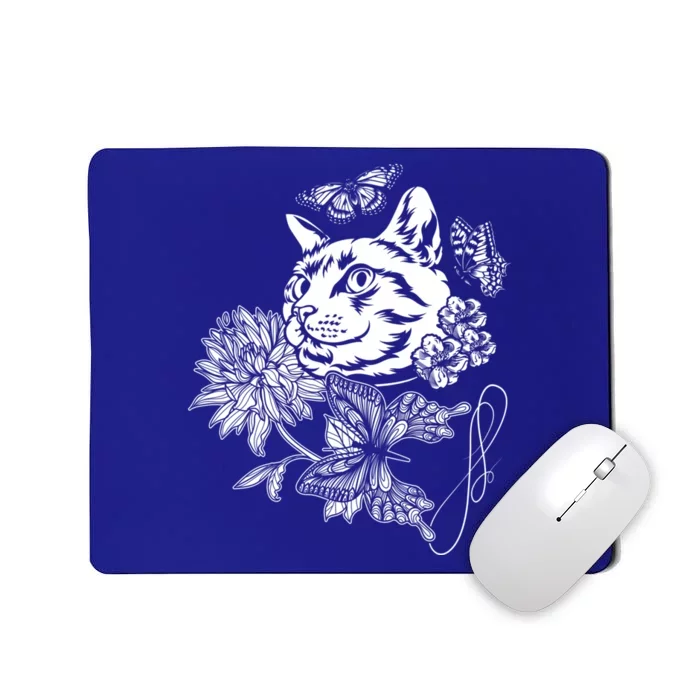 Cat Flowers And Butterflies Cat Floral Cool Gift Mousepad