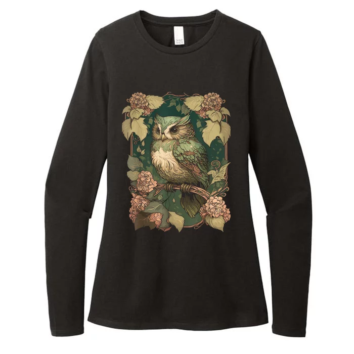 Cottagecore Floral Aesthetic Owl Womens CVC Long Sleeve Shirt