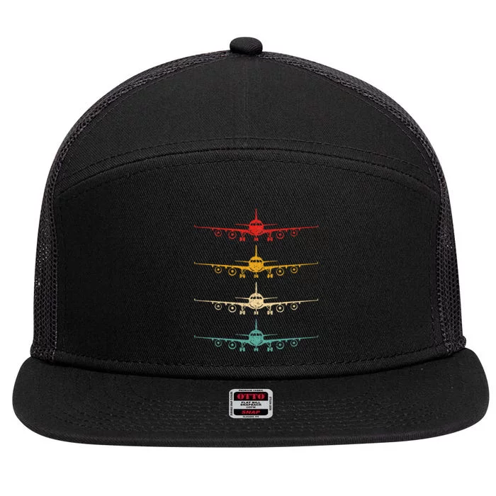 Colorful Flying Airplanes Airline Pilot Airplane Aircraft 7 Panel Mesh Trucker Snapback Hat