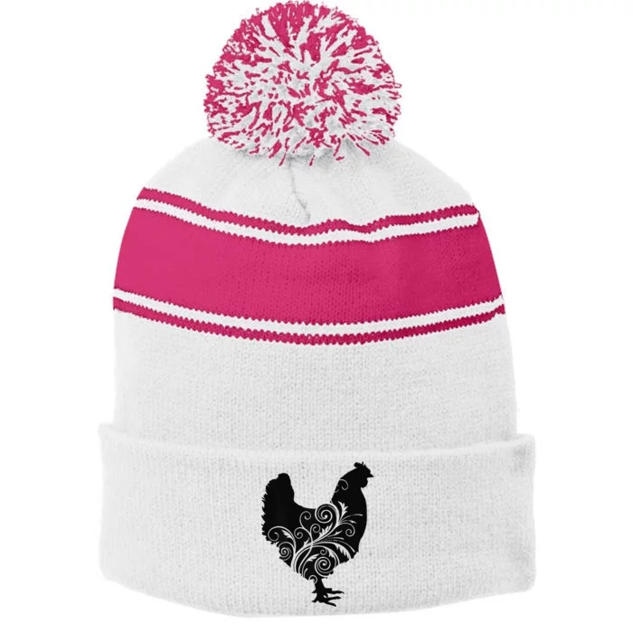 Chicken Farm Animal Poultry Farmer Gift Stripe Pom Pom Beanie