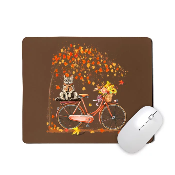 Cats Fall Autumn Leaf Ree And Bicycle Cat Lovers Gifts Mousepad