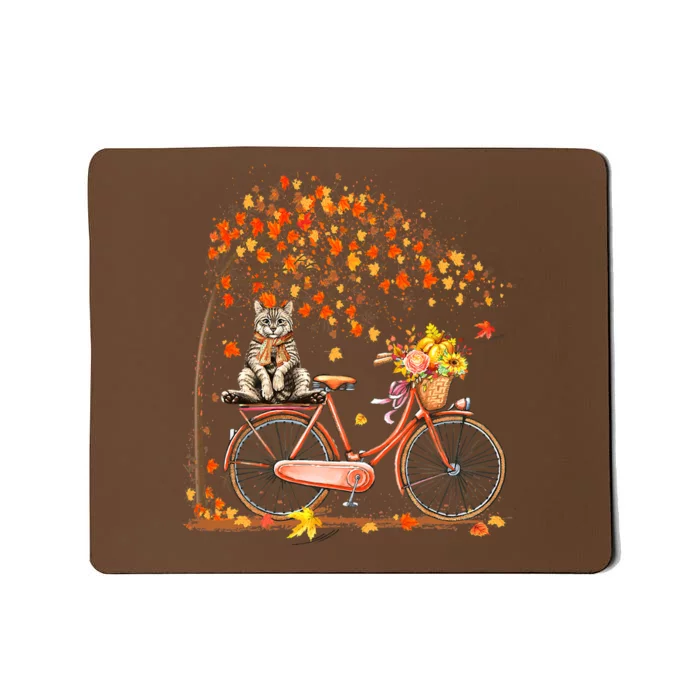 Cats Fall Autumn Leaf Ree And Bicycle Cat Lovers Gifts Mousepad