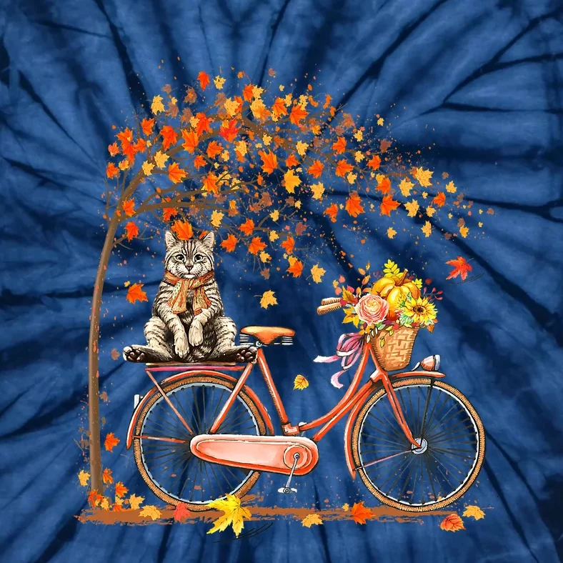 Cats Fall Autumn Leaf Ree And Bicycle Cat Lovers Gifts Tie-Dye T-Shirt