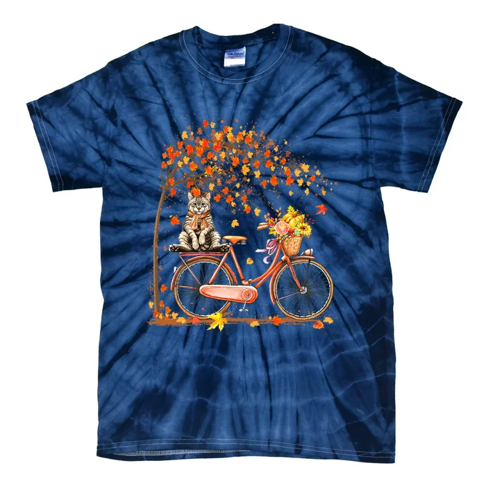 Cats Fall Autumn Leaf Ree And Bicycle Cat Lovers Gifts Tie-Dye T-Shirt