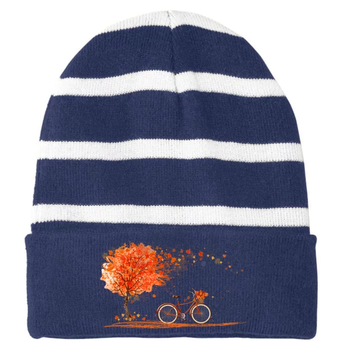 Classic Fall Autumn Season Bicycle Striped Beanie with Solid Band