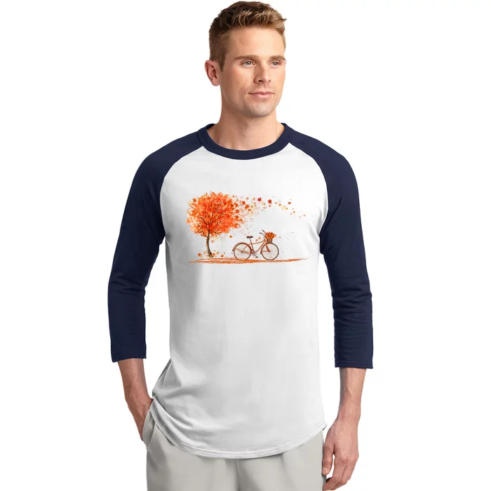 Classic Fall Autumn Season Bicycle Baseball Sleeve Shirt