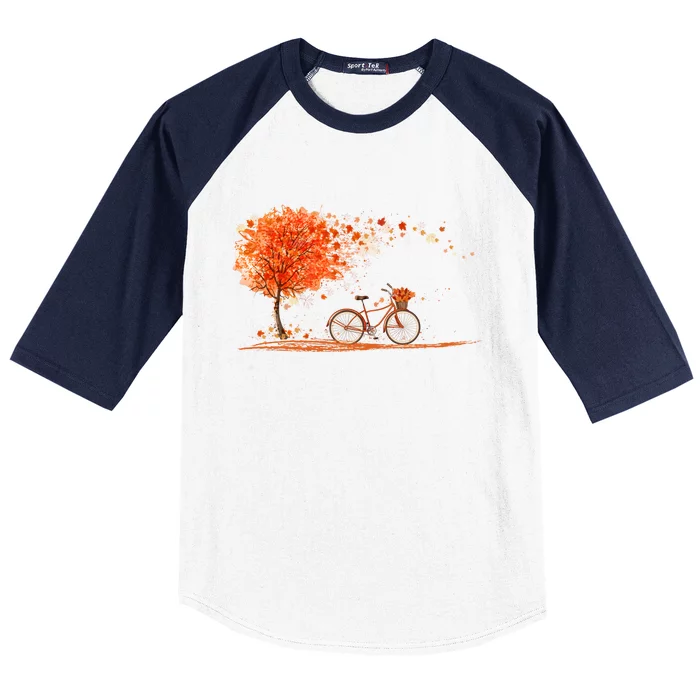 Classic Fall Autumn Season Bicycle Baseball Sleeve Shirt