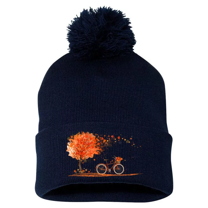 Classic Fall Autumn Season Bicycle Pom Pom 12in Knit Beanie