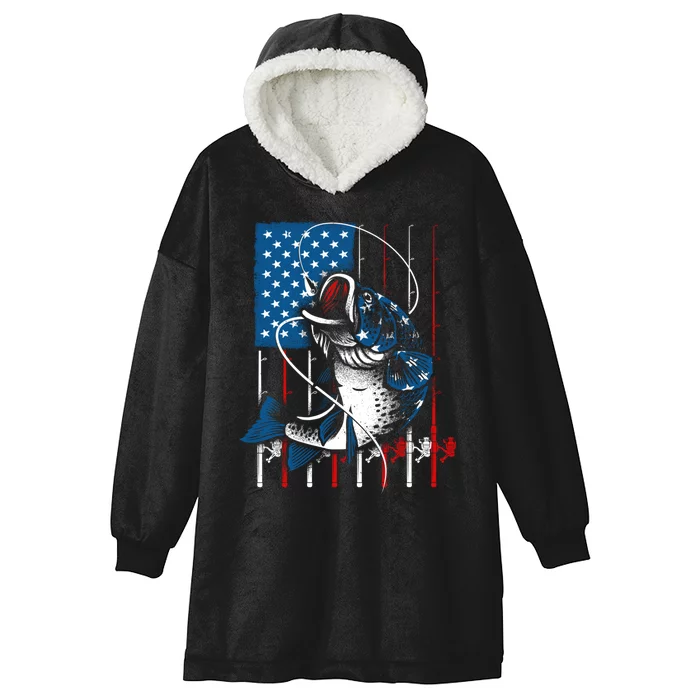 Cool Fishing American Flag Usa Fish Lover Hooded Wearable Blanket