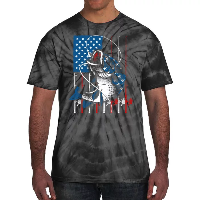 Cool Fishing American Flag Usa Fish Lover Tie-Dye T-Shirt