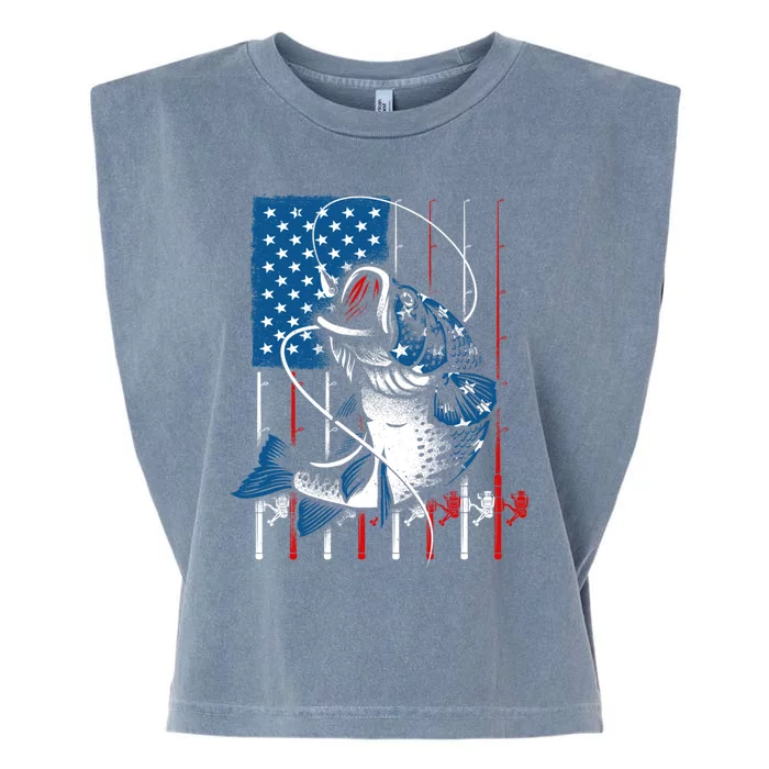 Cool Fishing American Flag Usa Fish Lover Garment-Dyed Women's Muscle Tee