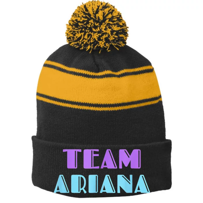 Cheer For Ariana, Show Support Be On Team Ariana | 90s Style Stripe Pom Pom Beanie